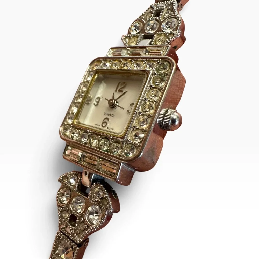 Rhinestone Dress Watch Womens Silver Tone Square MOP Dial F3059331/U